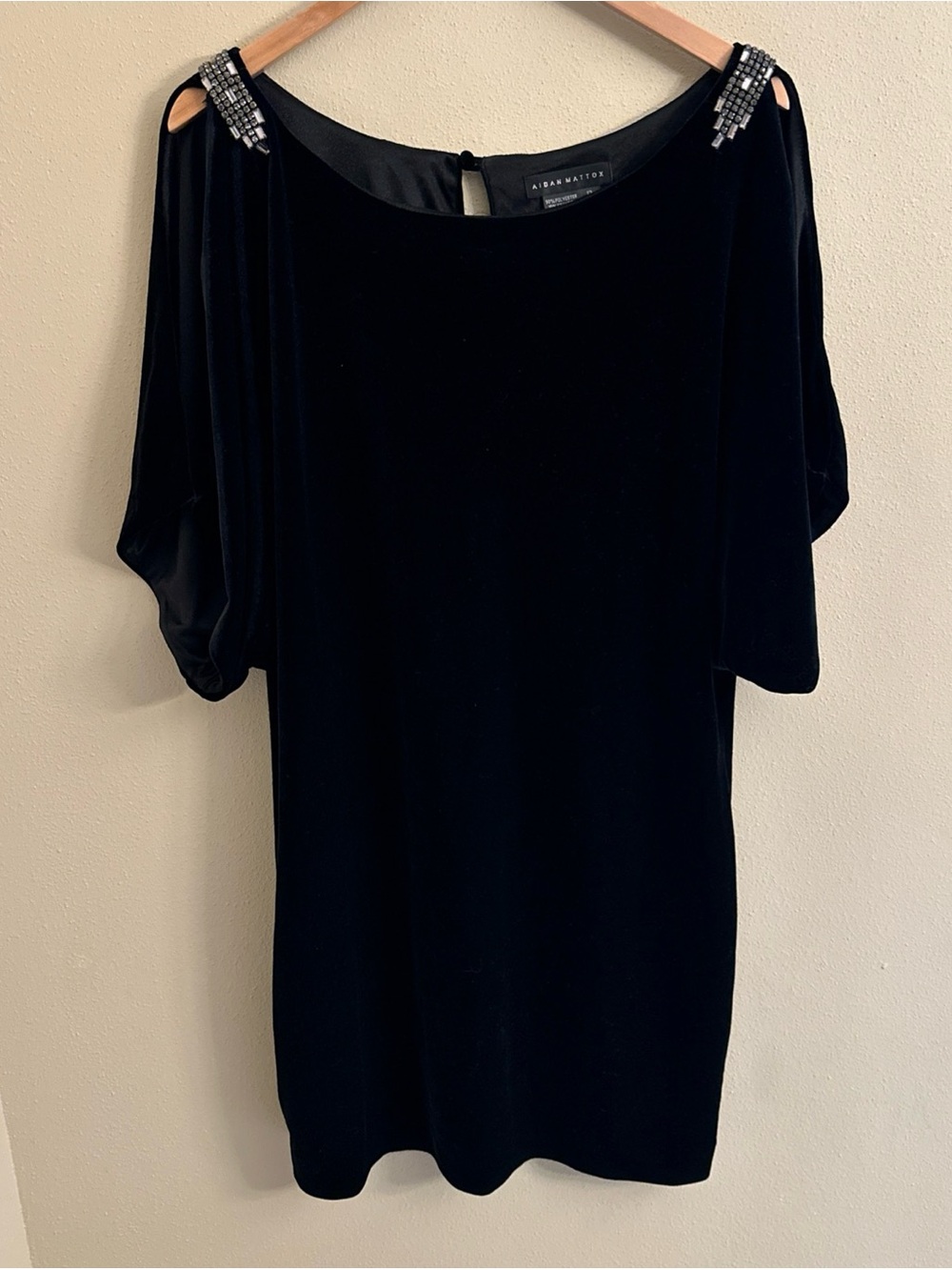 AIDAN MATTOX Cutout Sleeve Velvet DRESS BLACK Cocktail SIZE 12 NORDSTROM